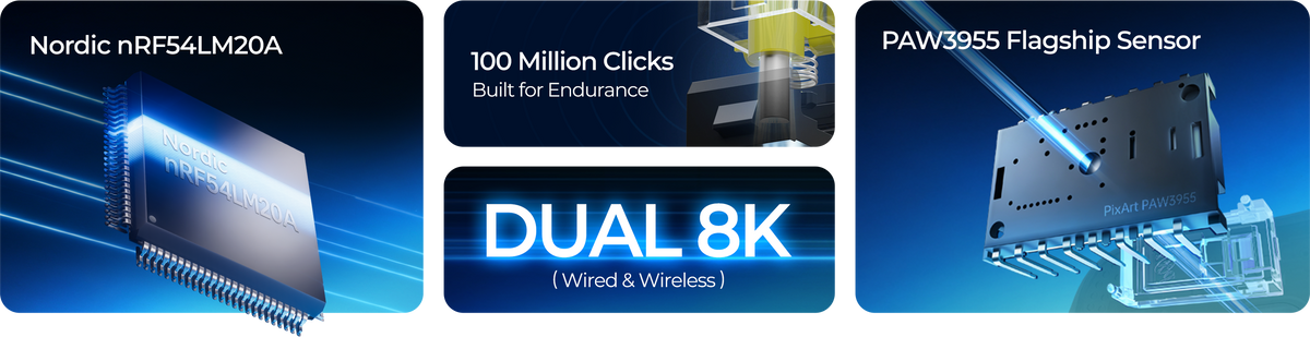 Nordic nRF54LM20A, 100 million clicks, wired and wireless dual 8K, PAW3955 flagship sensor